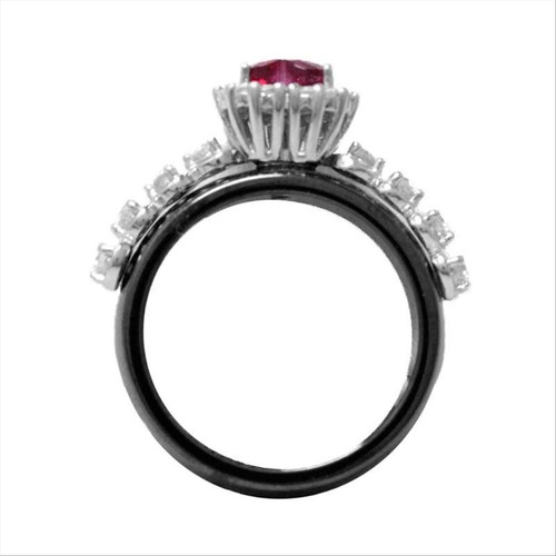 Anello da Donna in Ceramica Nera ARGCN16 con Pietra Cuore Rosso e Argento 925 - Foto 3 di 4