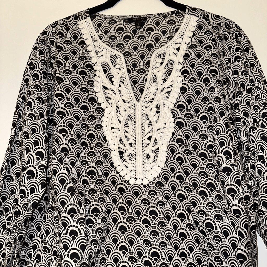 Talbots Sz X Black White Scallop Geometric Pattern Lace Panel