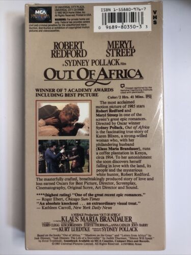 NEW Out Of Africa VHS, Robert Redford, Meryl Streep 1985 Award Winner Sealed Vtg - Picture 2 of 2