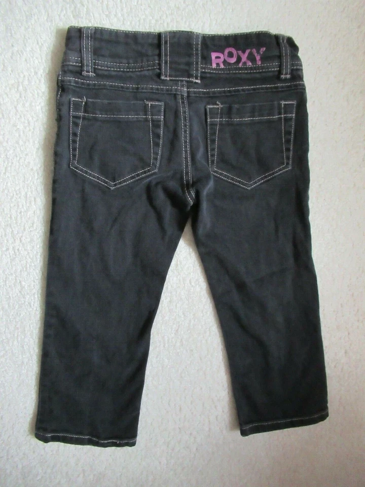 Roxy Girls Surf Faded Black Whte Stitch Capri Jeans Cropped Short Pants 7 - Image 2 of 4