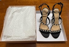 New JEWEL BADGLEY MISCHKA Faux Pearl Strap Holiday Party Shoes Heels Black  10