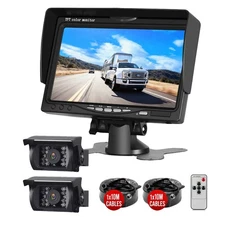 Backup Camera System Night Vision 4PIN 7" Monitor 2x 10m for Trucks/RV/Bus