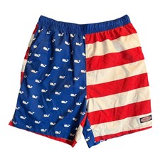 Vineyard Vines American Flag Swim Trunks Mens L Red White Blue Whale Print
