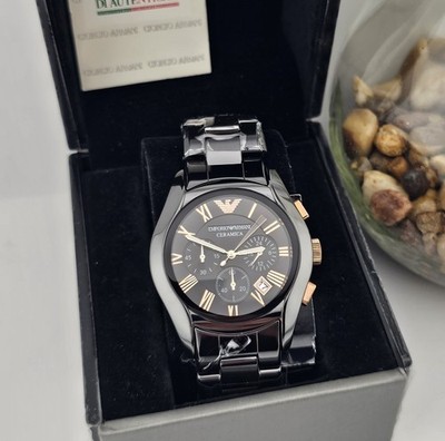 EMPORIO ARMANI MENS WATCH BLACK DIAL AND CERAMIC BLACK STRAP AR1410 AUTHENTIC