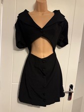 Cider Black Cut Out Mini Dress Womens UK 8 Short Sleeve Button Front Skater Dres