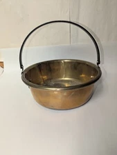 Vintage Brass Cooking Pot / Cauldron With Folding Iron Handle USED GC FREE SHIPP