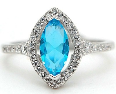 2 kt wärmebehandelter Blautopas 925 massiv Sterlingsilber Ring Schmuck Gr. 6 MB1-4