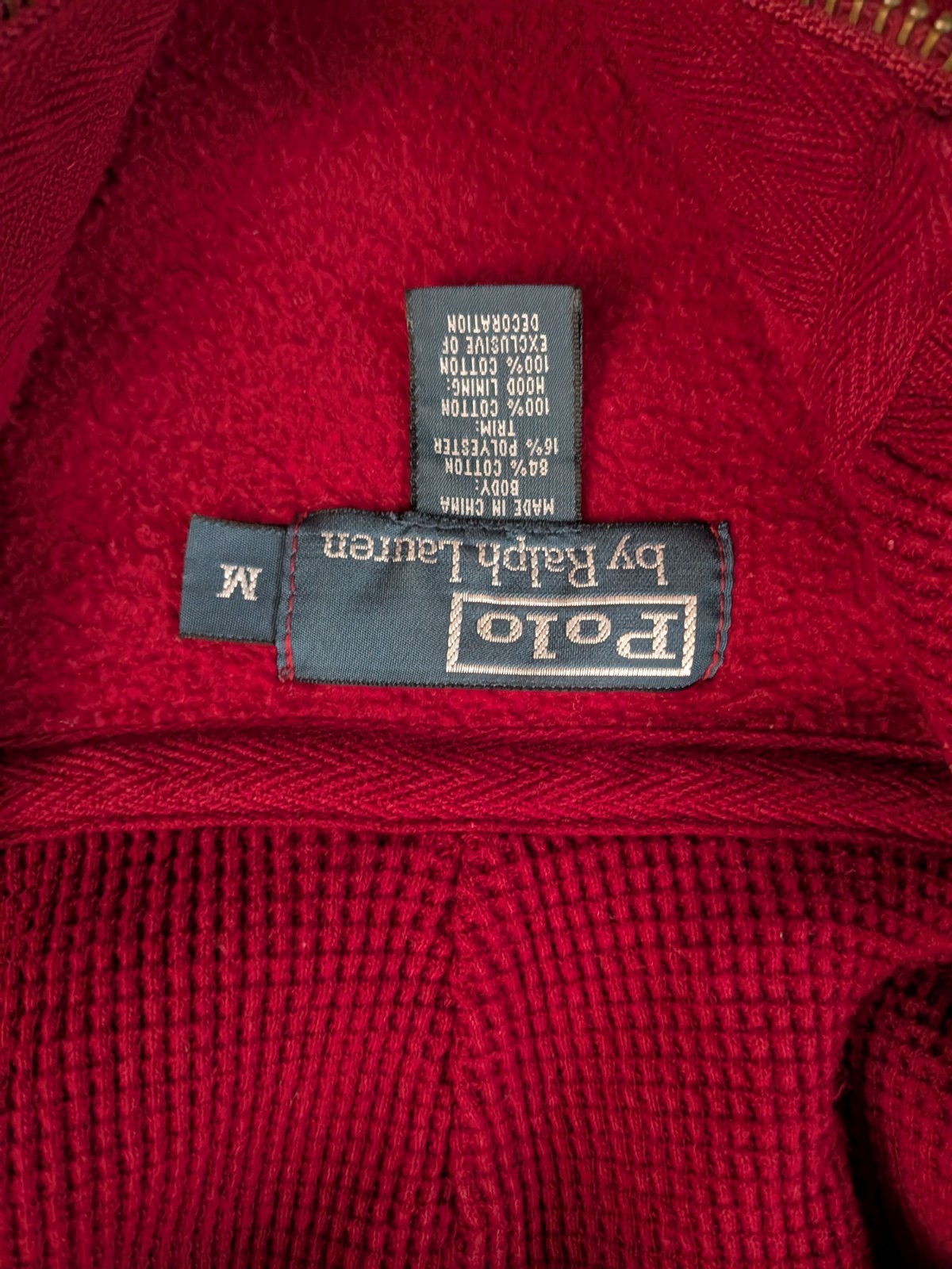 Polo Ralph Lauren felpa con cappuccio zip intera PRL logo pony rosso marrone medio Y2K pesante