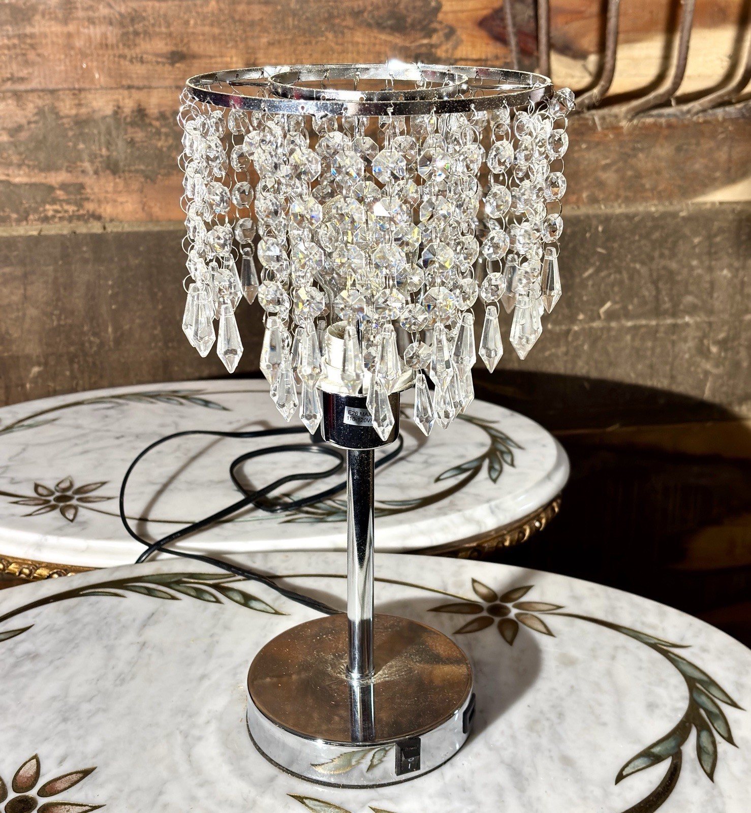 Faceted Crystal Table Lamp Chrome Base Contemporary Bedroom Living Room Modern