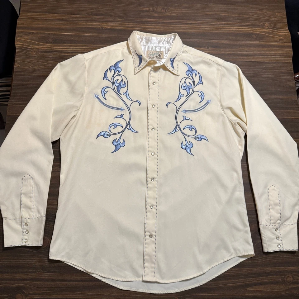 Camisa De Colección Roper Western Perla Snap Vaquero Crema Para Hombres XL Bordada Floral LEER Foto 2 de 4
