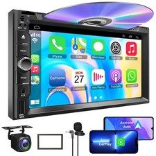 Double Din car Stereo with CD/DVD Player- CarPlay  Android Auto, Car Audio w...