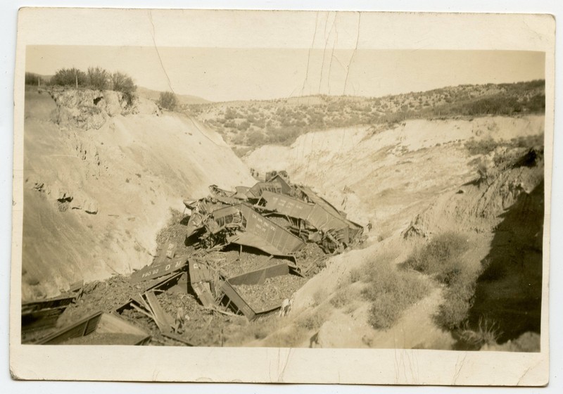 Union Pacific Railroad UPRR Train Wreck 57 Coal Cars Huge Ravine RPPC Postcard