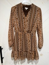 Charming Charlie Women's Brown Printed Long Sleeve Dress Sz S