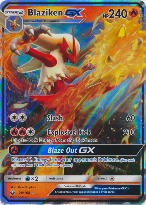 Moderately Played, English Pokemon Holo Blaziken GX - 28/168 - Ultra Rare SM - C