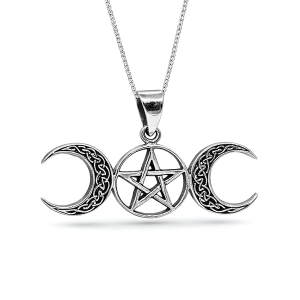 Triple Moon Pentacle AnhäNger Keltische Halskette 925 Sterling Silber Schmuck...-image