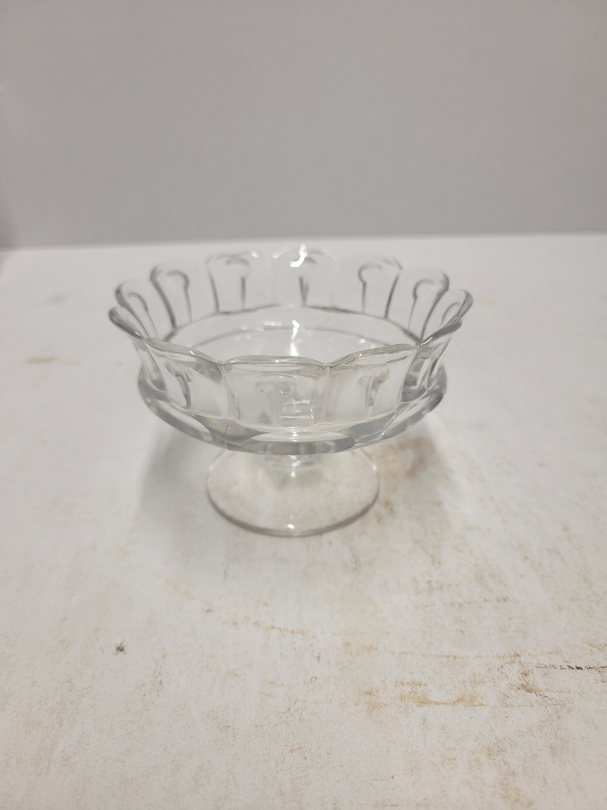 Vintage Clear Glass Compote Candy Dish with Scratches Footed Open Design