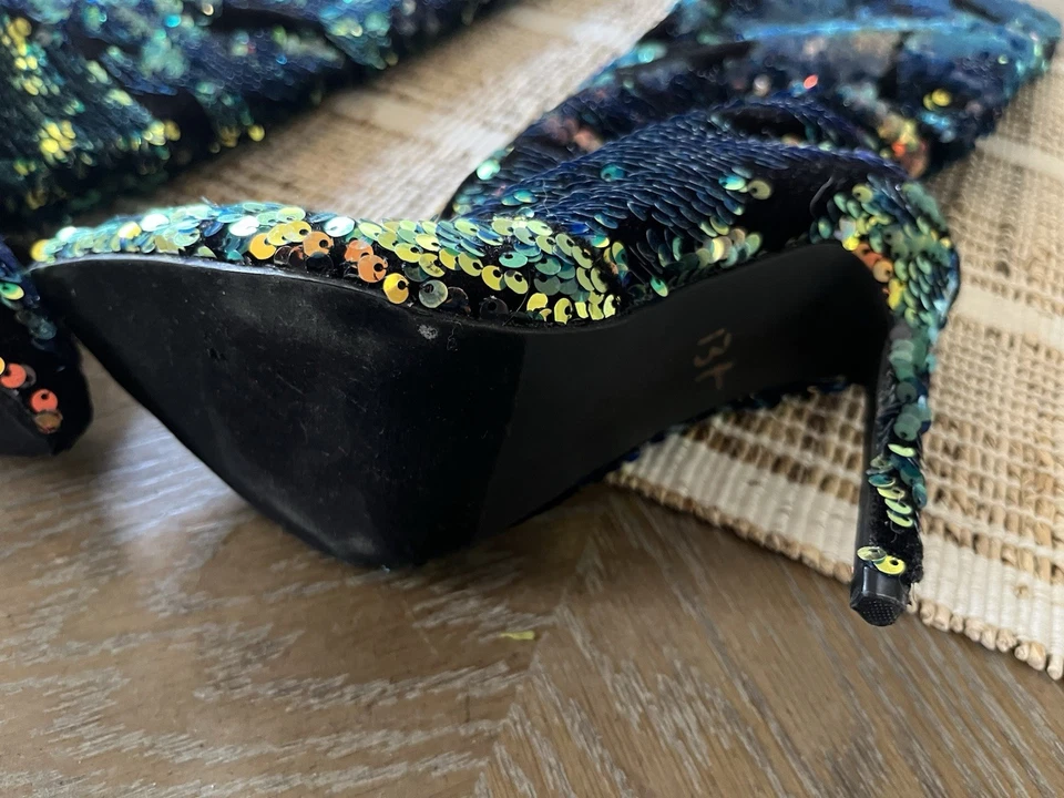 Botas de lentejuelas altas Liliana-Calf para mujer 7 estilete elástico maximalismo Mcbling Foto 3 de 4