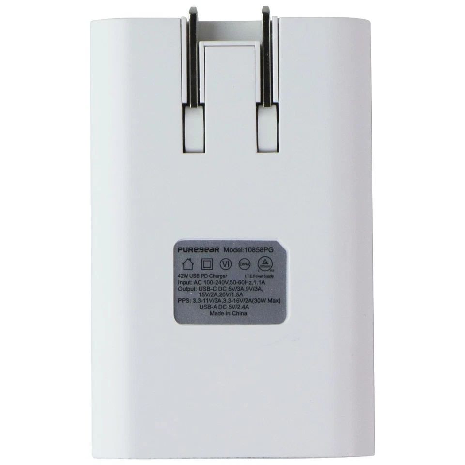 Cargador PD de doble puerto USB-A y USB-C PureGear (42W) - blanco (10858PG) Foto 4 de 4