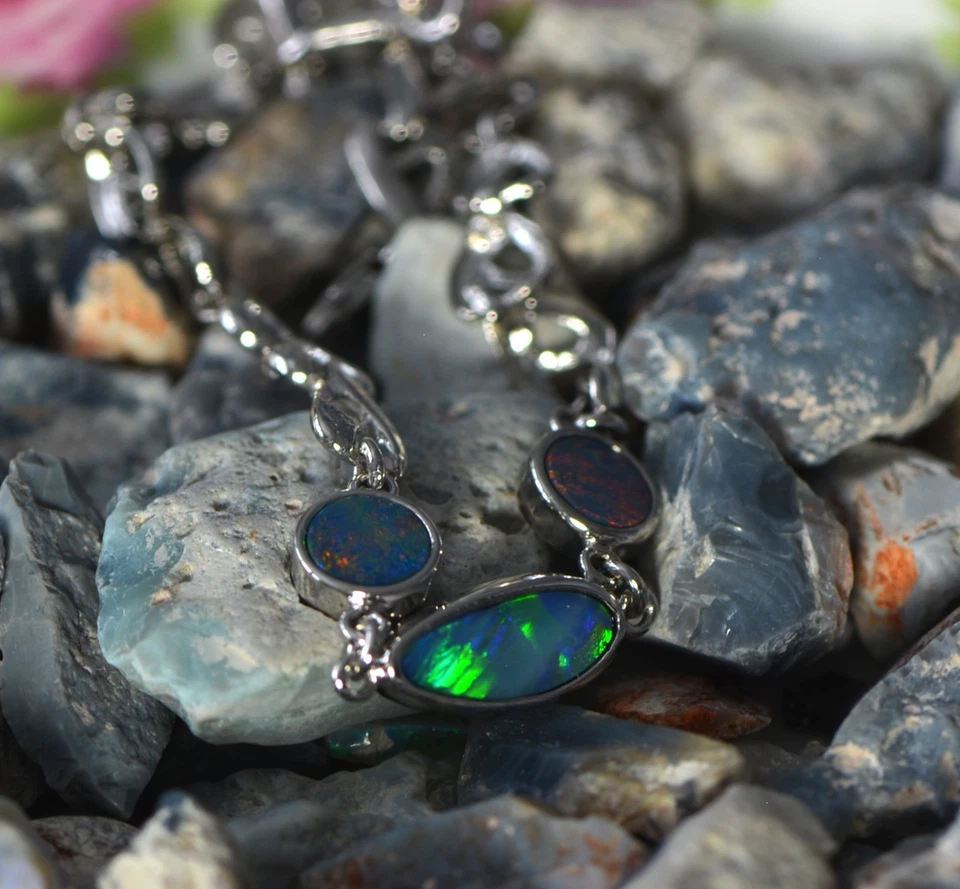 Pulsera Ópalo Cadena Ajustable Plata Multicolor YesOpal Australian Company Foto 4 de 4