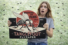 Tanglefoot Hardware Store Fly Paper Advertising Embossed Steel Insecticide Sign