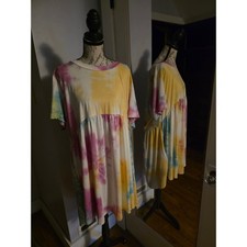 Haptics by Holly Harper Neon Rainbow Tie Dye Babydoll Dress Plus Size 2XL NWT