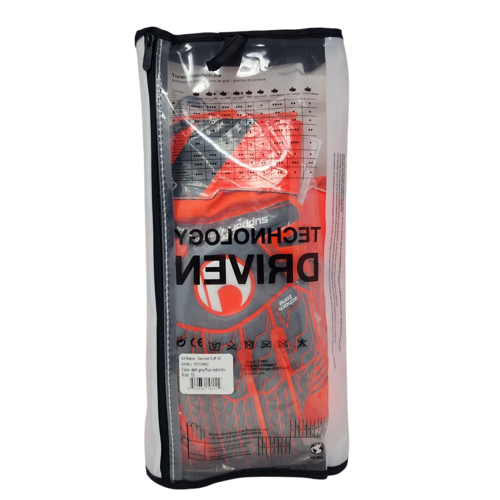 Uhlsport Goalkeeper Gloves AeroRed Soft Adult Size 10 Orange Soccer Gloves