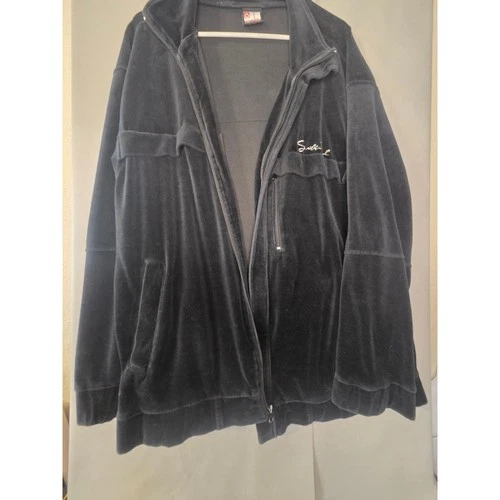 Southpole Mens L Black Velour Track Jacket Embroidered Logo Broken Zipper 206 - product listing photo