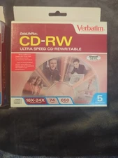 Verbatim CD-RW Discs 650 MB 74 min 16x-24x with Slim Jewel Cases 9 Pack New