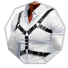 Men's Mardi Gras Faux Leather Belt, Black Fashion Adjustable Chest Body