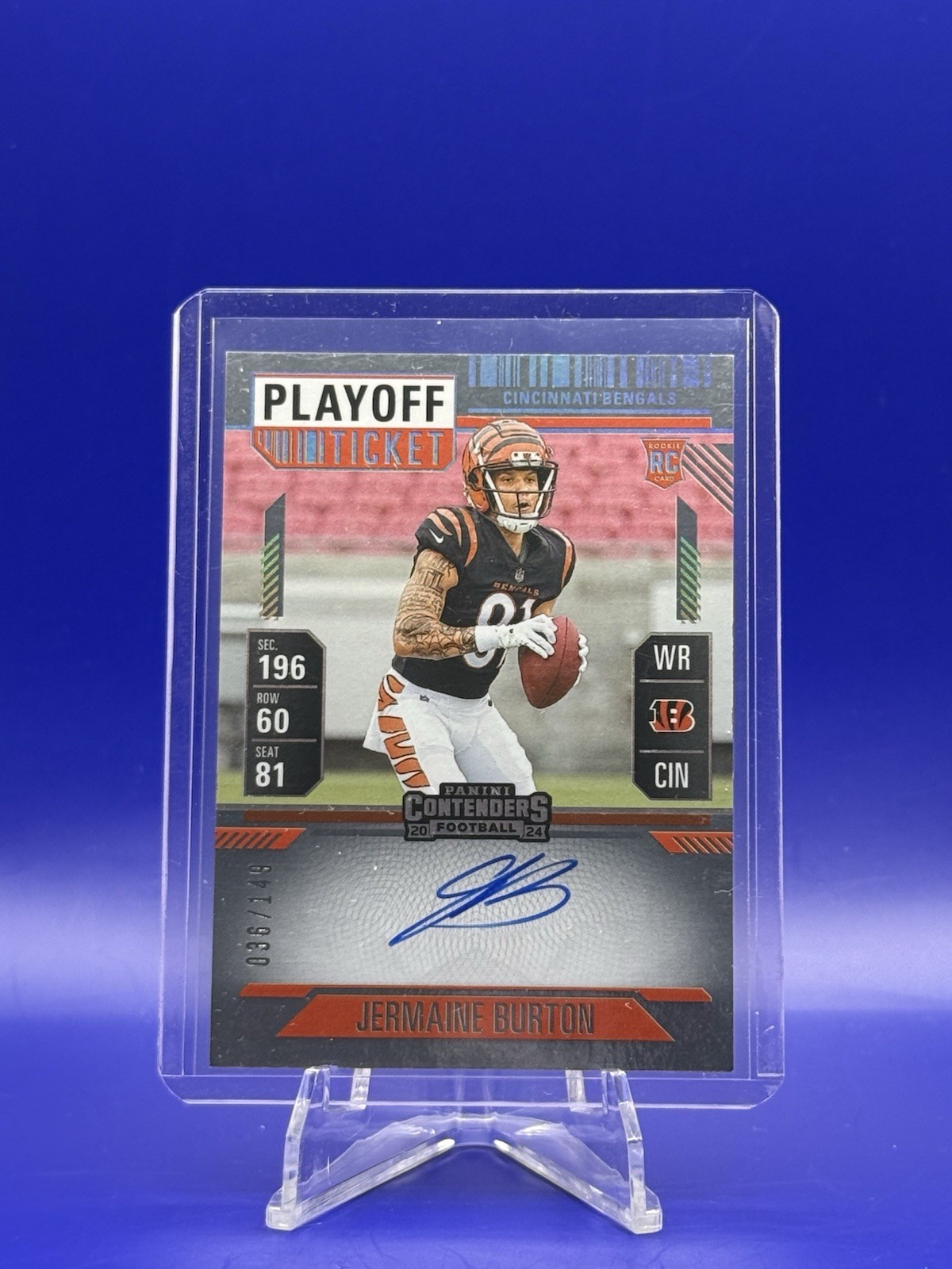 2024 Panini Contenders Jermaine Burton Variation Rookie Playoff Ticket Auto /149
