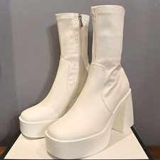 AZALEA WANG Women s White Mid-Calf Faux Leath...