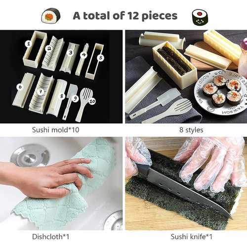 Sushi Making Kit- All In One Sushi Set 10 Piece Plastic with 8 Different Shapes - Picture 5 of 5