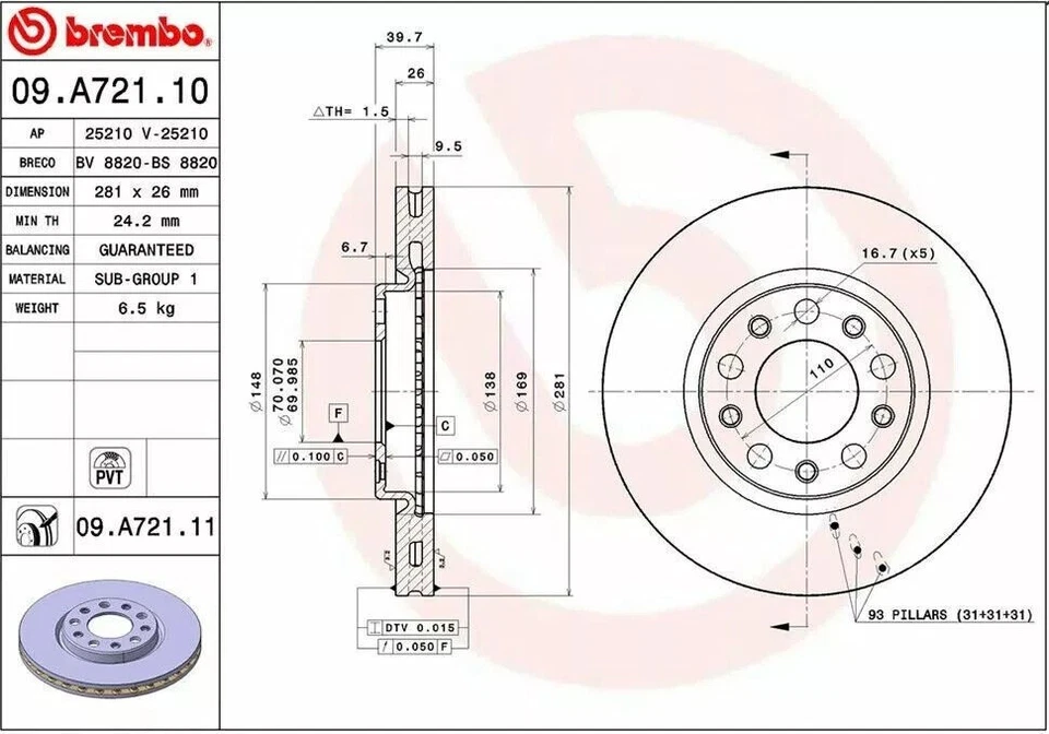 KIT DISCHI E PASTIGLIE FRENO ANTERIORI+POSTERIORI BREMBO ALFA ROMEO GIULIETTA II - Image 2 of 4