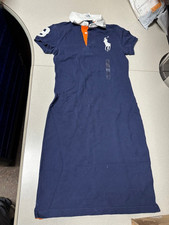 Ralph Lauren Navy Blue Rugby Polo Dress White Big Pony Size XS