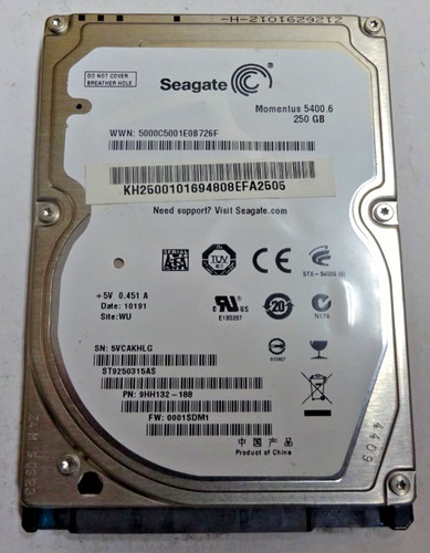 SEAGATE *5VCAKHLG* 250 GB * SATA HDD Notebook 2,5 Zoll #NFP1592