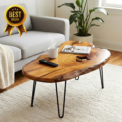 Live Edge Coffee Table, Large Natural Wood Coffee Table for Living Room, Unique