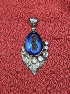 STARBORN Creations Sterling Druzy Quarz Silber lila klar Anhänger signiert