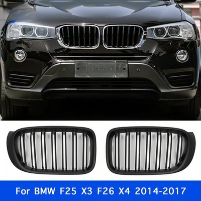 2x Matte Black Dual Line Front Kidney Grill Grille for BMW F25 X3 F26 X4 2014-17