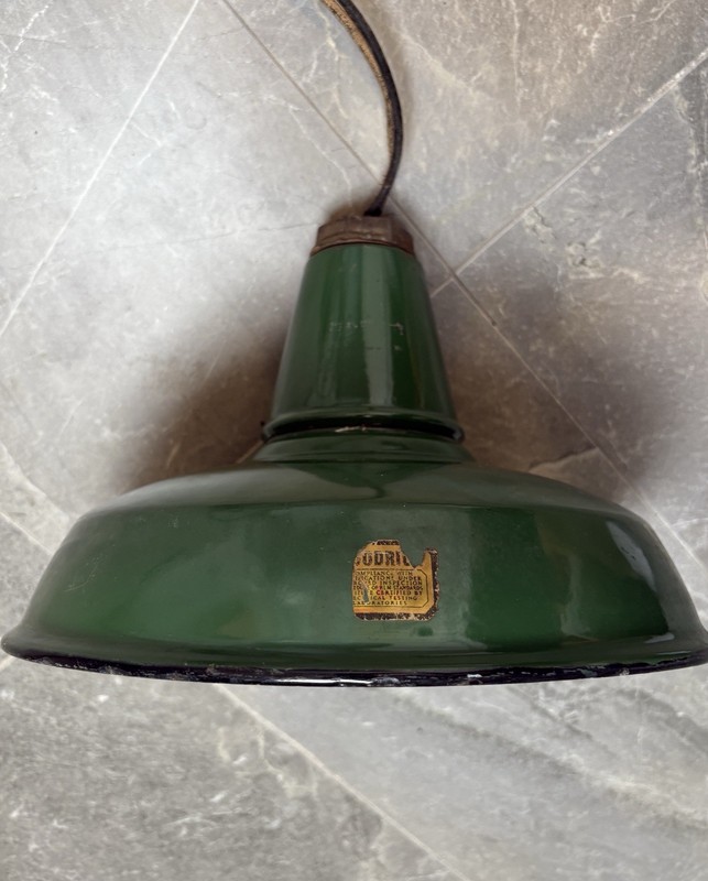 1940s Goodrich 12" Porcelain Enamel Green Industrial Light