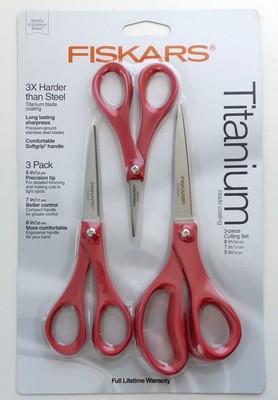 Fiskars 157690-1013 3 Piece Titanium Soft-Grip Scissors 5'' 7'' & 8''