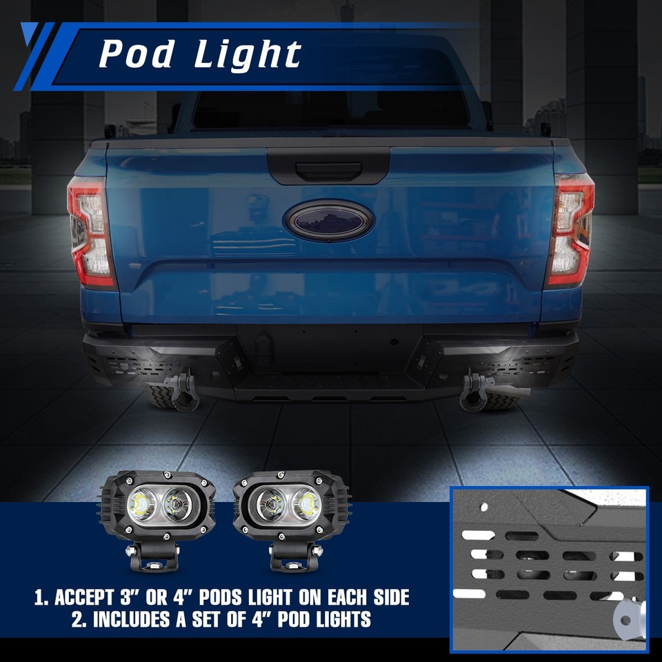 Protective Rear Bumper For 2024-2025 Ford Ranger Rear Bumper w/LED ...