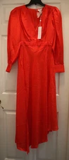 Ronny Kobo Women's Sz M Red Estelle Asymmetric Satin-Jacquard Midi Dress $753