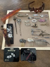 Vintage 30 Rhinestone Hair Combs Clips Barrettes Pins Dragonfly Scissors-France