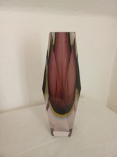 Große Murano Glas Vase Blockvase Sommerso Flavio Poli 2.2kg Made In Italy 27cm