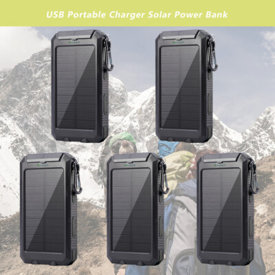5X Portable 10000000mAh Solar Power Bank Charger For Cell Phone Dual USB