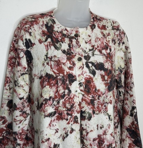J Jill Cardigan Sweater Antique Floral Womens MP Ivory Pink Button Cotton Blend - Picture 3 of 11