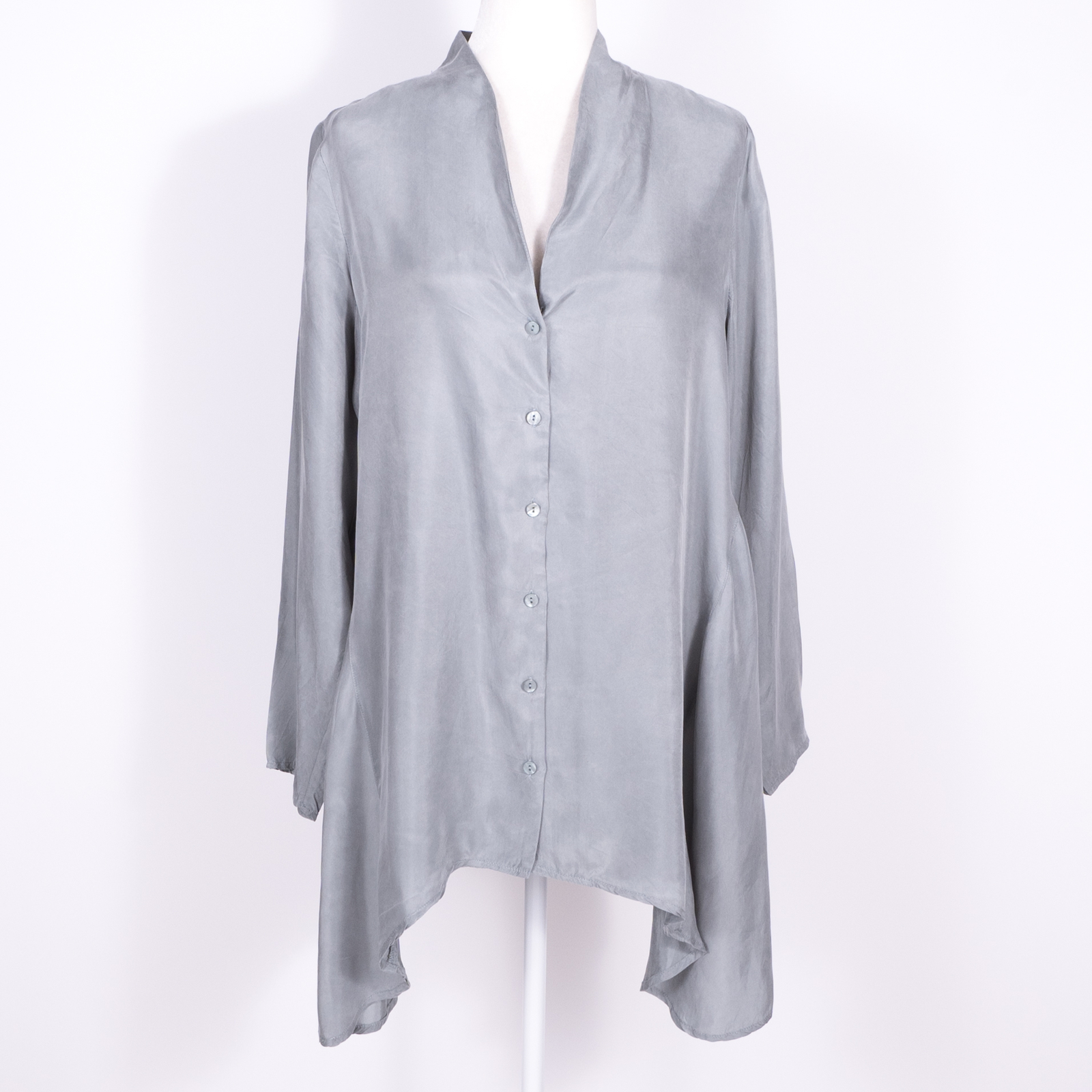 Soft Surroundings Gray Standup Collared Button Up… - image 1
