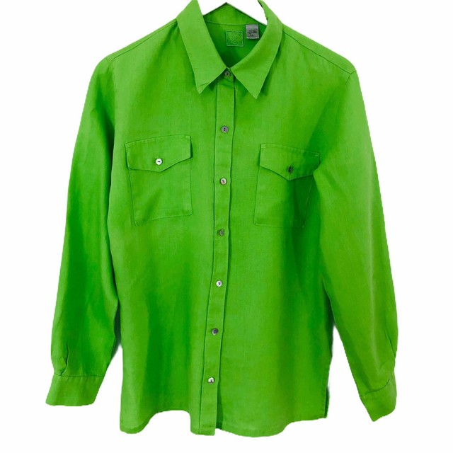 Womens 100 Linen Button Down Shirt Lino by Chicos Lime Green Size 1 M