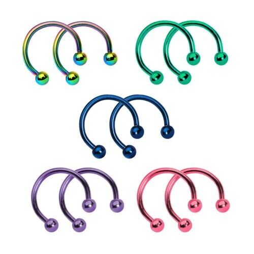 5 Pairs Horseshoe Body Jewelry Ion Plated Colors 16g 8mm Circular Barbell - Afbeelding 1 van 1