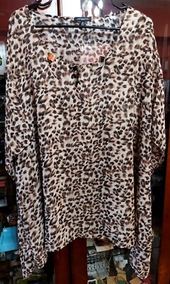 Notations Blouse Tunic Top Womens Plus Size 3X Leopard Print Black Gold Cheetah 